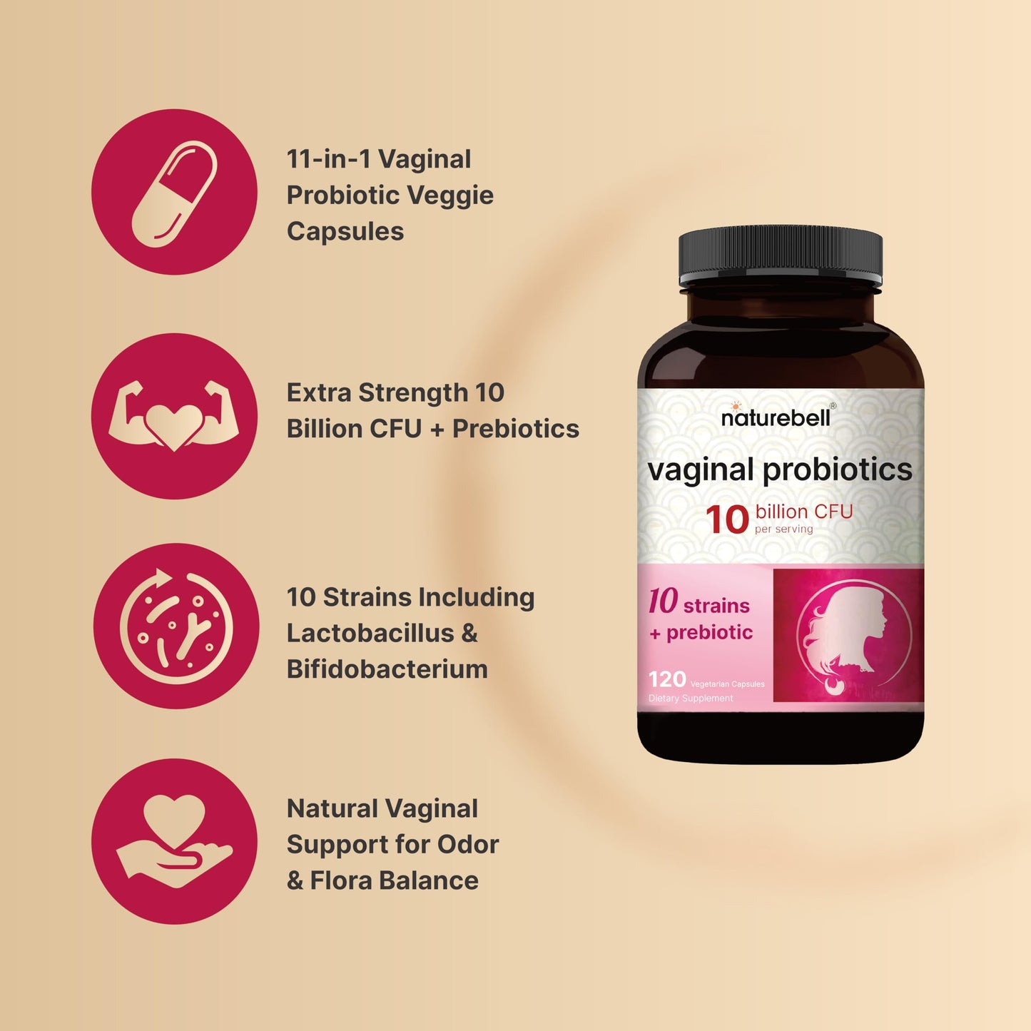 NatureBell Vaginal Probiotics for Women – 10B CFU, 120 Veggie Capsules
