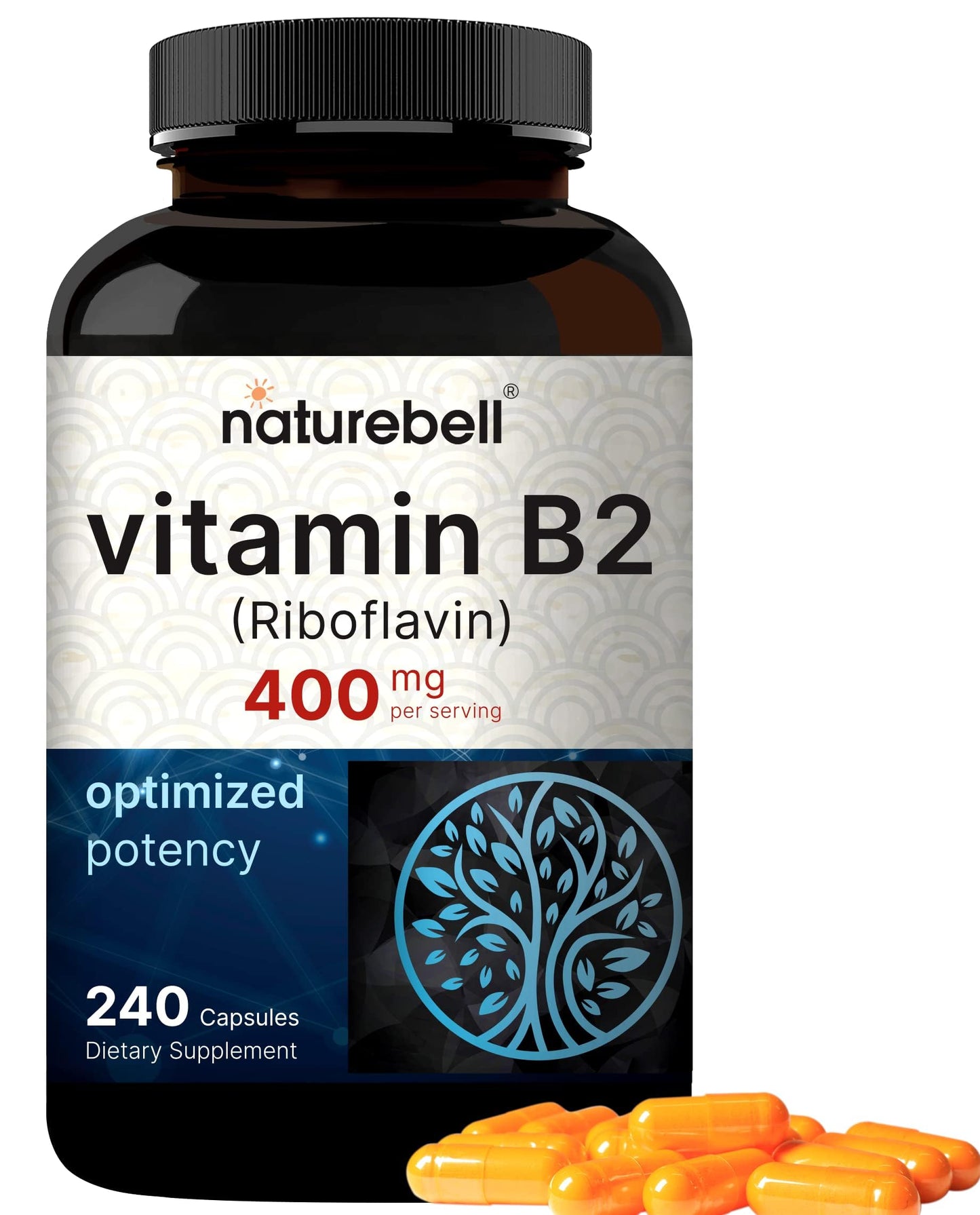 NatureBell Vitamin B2 Riboflavin 400mg - 240 Capsules | Essential Daily B Vitamin, Non-GMO, Gluten Free