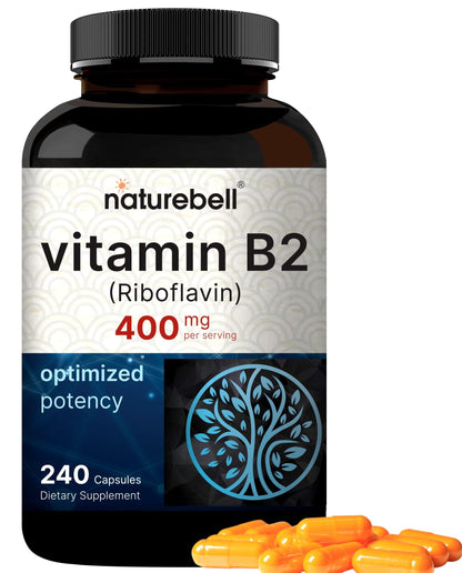 NatureBell Vitamin B2 Riboflavin 400mg - 240 Capsules | Essential Daily B Vitamin, Non-GMO, Gluten Free