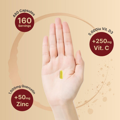 NatureBell Zinc Quercetin 480 Capsules (2 Pack) - 4-in-1 Immune Support