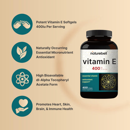 NatureBell Vitamin E Softgels 400 IU – 400 Count, Non-GMO