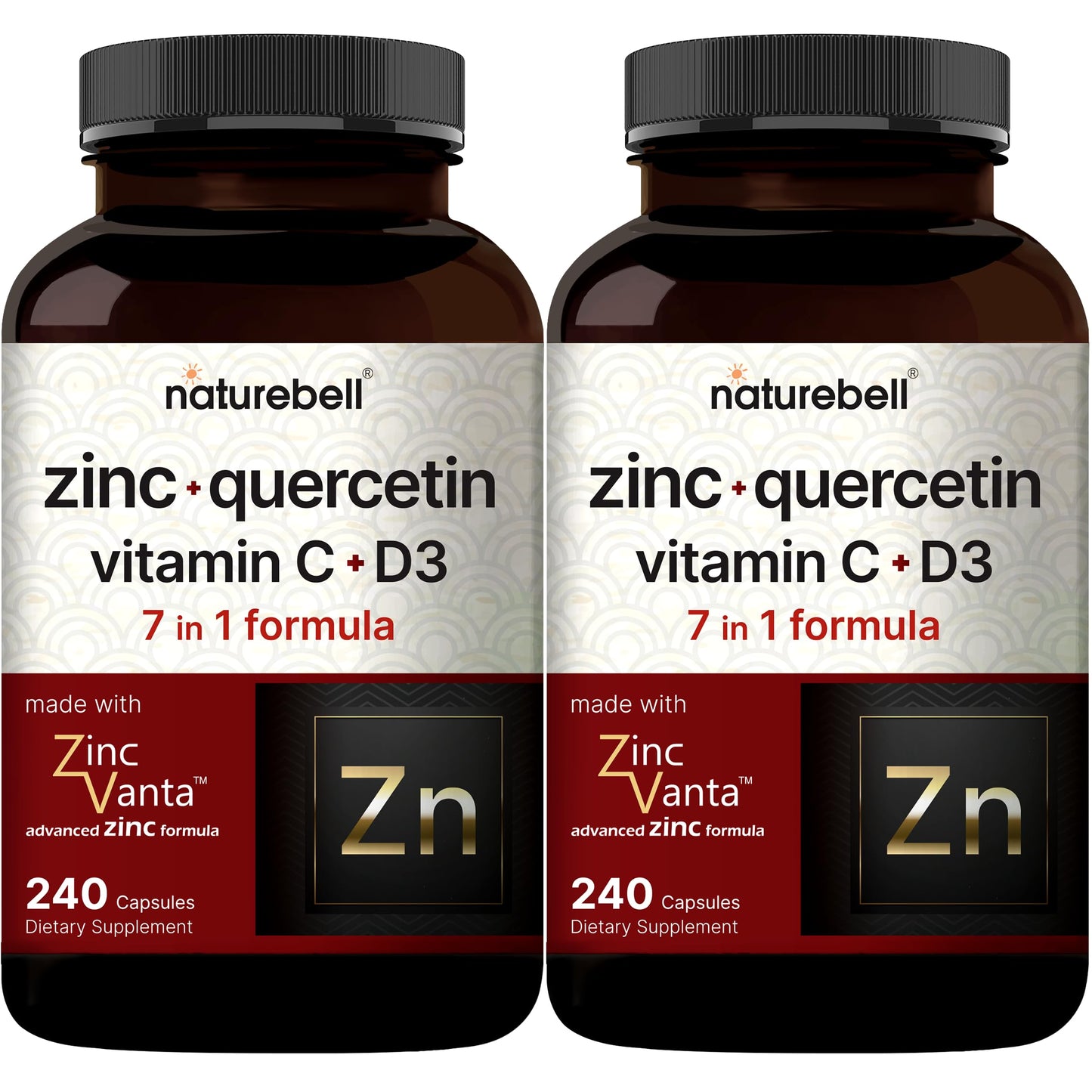 NatureBell Zinc Quercetin 480 Capsules (2 Pack) - 4-in-1 Immune Support