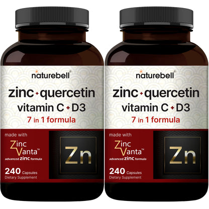 NatureBell Zinc Quercetin 480 Capsules (2 Pack) - 4-in-1 Immune Support