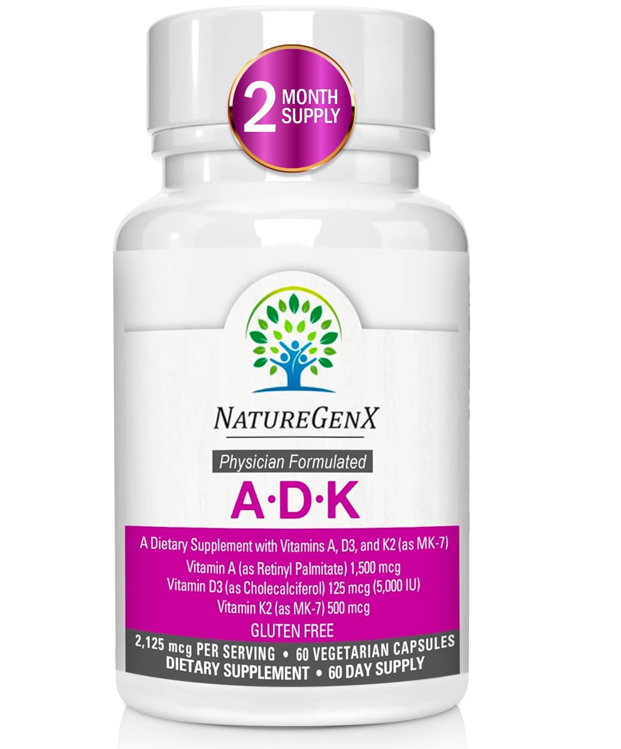 NatureGenX ADK Vitamin Supplement 5000 IU | Vitamin A, D3 & K2 for Bone Health