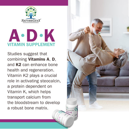 NatureGenX ADK Vitamin Supplement - Enhanced Bone Support (Gluten-Free, 120 Capsules Pack of 2)
