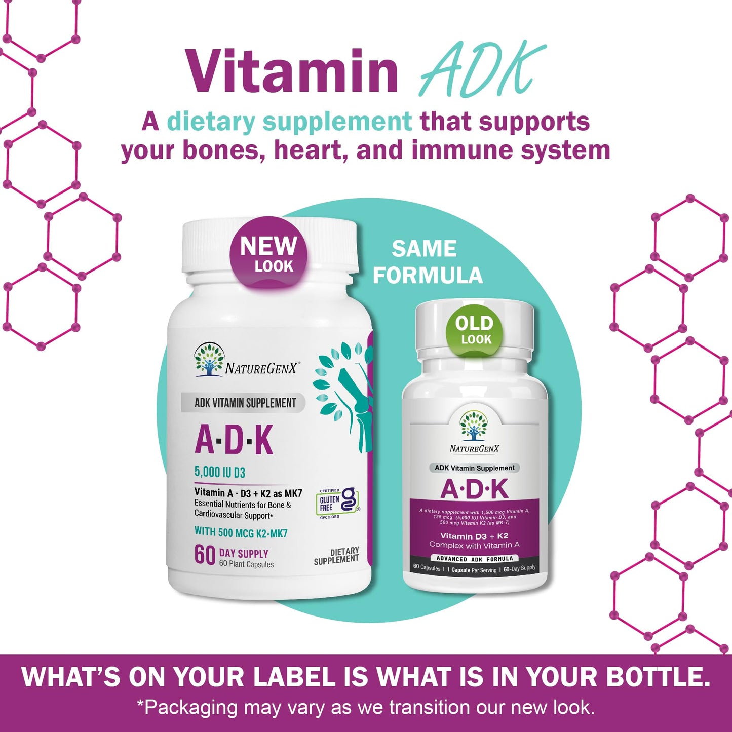 NatureGenX ADK Vitamin Supplement 5000 IU | Vitamin A, D3 & K2 for Bone Health