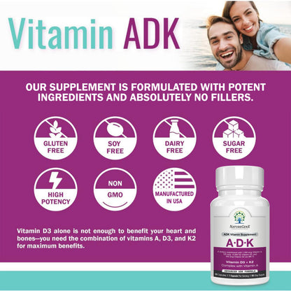 NatureGenX ADK Vitamin Supplement - Enhanced Bone Support (Gluten-Free, 120 Capsules Pack of 2)
