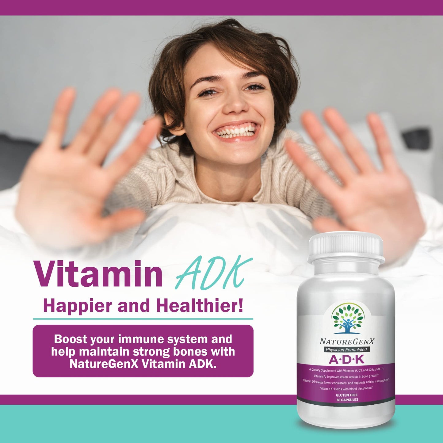 NatureGenX ADK Vitamin Supplement 5000 IU | Vitamin A, D3 & K2 for Bone Health