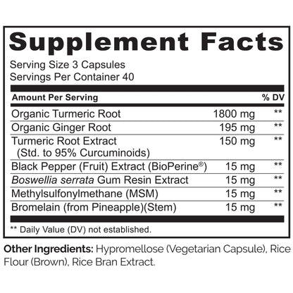 NATURELO Turmeric Curcumin with BioPerine - Plant-Based Joint Support (120 Vegan Capsules)