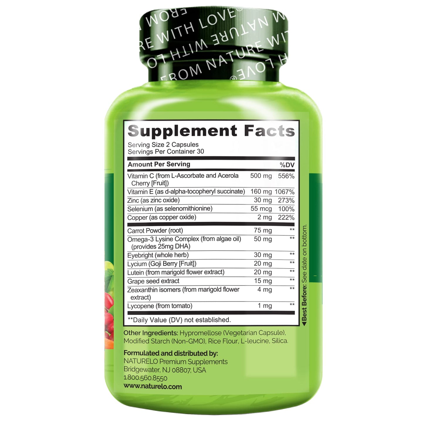 Naturelo Eye Vitamins - AREDS2 Formula for Healthy Vision | 60 Vegan Capsules