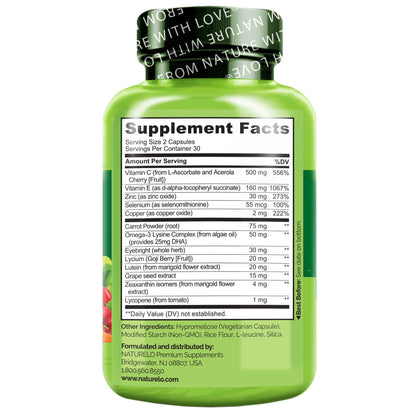 Naturelo Eye Vitamins - AREDS2 Formula for Healthy Vision | 60 Vegan Capsules