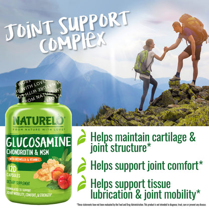 NATURELO Glucosamine Chondroitin MSM with Boswellia – Joint Support (120 Caps)