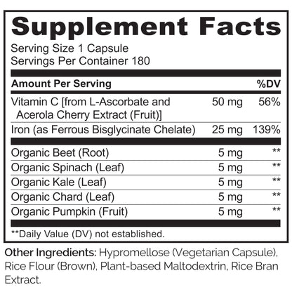 NATURELO Vegan Iron Supplement with Vitamin C | Gentle Ferrous Bisglycinate