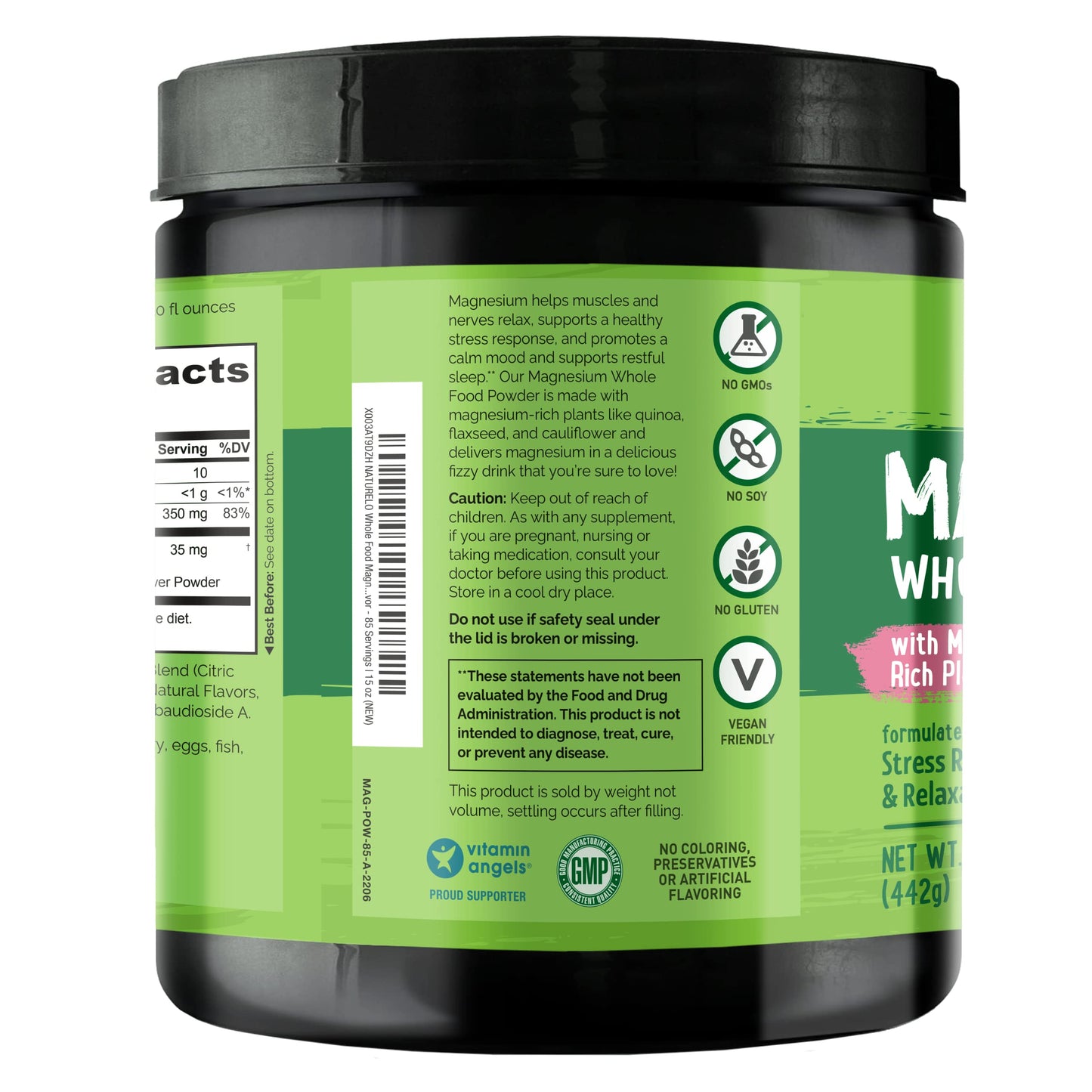 Naturelo Magnesium Powder – Whole Food Calm Magnesium with Quinoa, Cauliflower & Flaxseed (Raspberry Lemon, 85 Servings, 15oz)