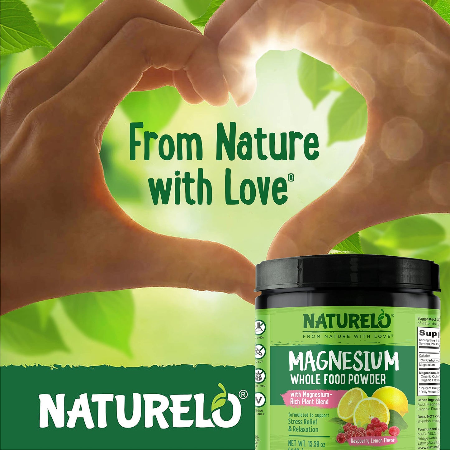Naturelo Magnesium Powder – Whole Food Calm Magnesium with Quinoa, Cauliflower & Flaxseed (Raspberry Lemon, 85 Servings, 15oz)