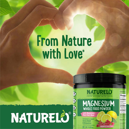 Naturelo Magnesium Powder – Whole Food Calm Magnesium with Quinoa, Cauliflower & Flaxseed (Raspberry Lemon, 85 Servings, 15oz)