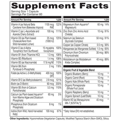 NATURELO Men's Multivitamin 50+ | One Daily Vitamin with Organic Whole Foods | Non-GMO, 60 Veg Capsules