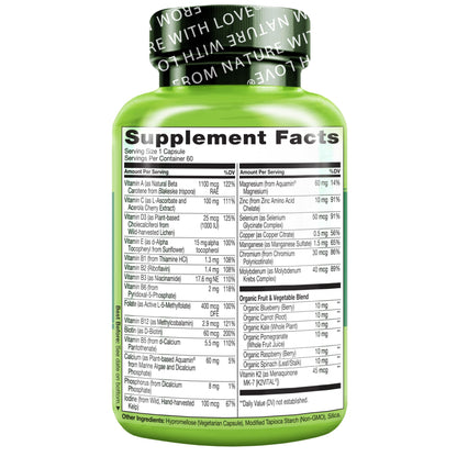 NATURELO Men's Multivitamin 50+ | One Daily Vitamin with Organic Whole Foods | Non-GMO, 60 Veg Capsules