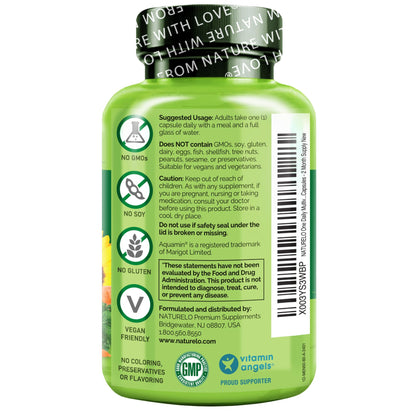 NATURELO Men's Multivitamin 50+ | One Daily Vitamin with Organic Whole Foods | Non-GMO, 60 Veg Capsules