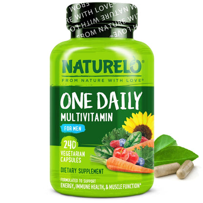 NATURELO Mens Multivitamins – One Daily Multivitamin for Men with Organic Whole Foods & High-Absorption Nutrients | Non-GMO, 240 Veggie Capsules