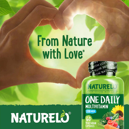NATURELO Mens Multivitamins - One Daily Multivitamin for Men with Vitamins, Minerals & Organic Whole Foods, Boost Energy & Health, Non-GMO, 60 Vegetarian Capsules