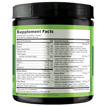 NATURELO Raw Greens Superfood Powder 240g – Mixed Berry | Energy, Immunity & Detox