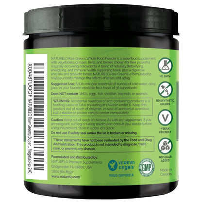 NATURELO Raw Greens Superfood Powder 240g – Mixed Berry | Energy, Immunity & Detox