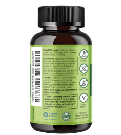 NATURELO Vegan Iron Supplement with Vitamin C | Gentle Ferrous Bisglycinate