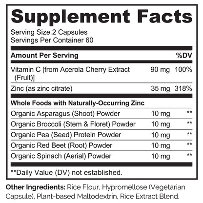 NATURELO Vegan Zinc Immune Support Capsules – Pack of 2 (120 Capsules)