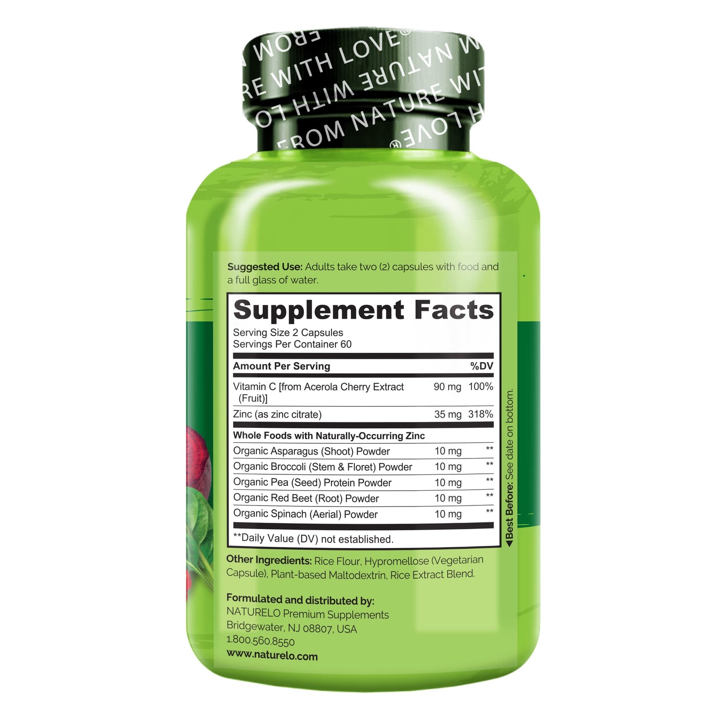 NATURELO Vegan Zinc Immune Support Capsules – Pack of 2 (120 Capsules)