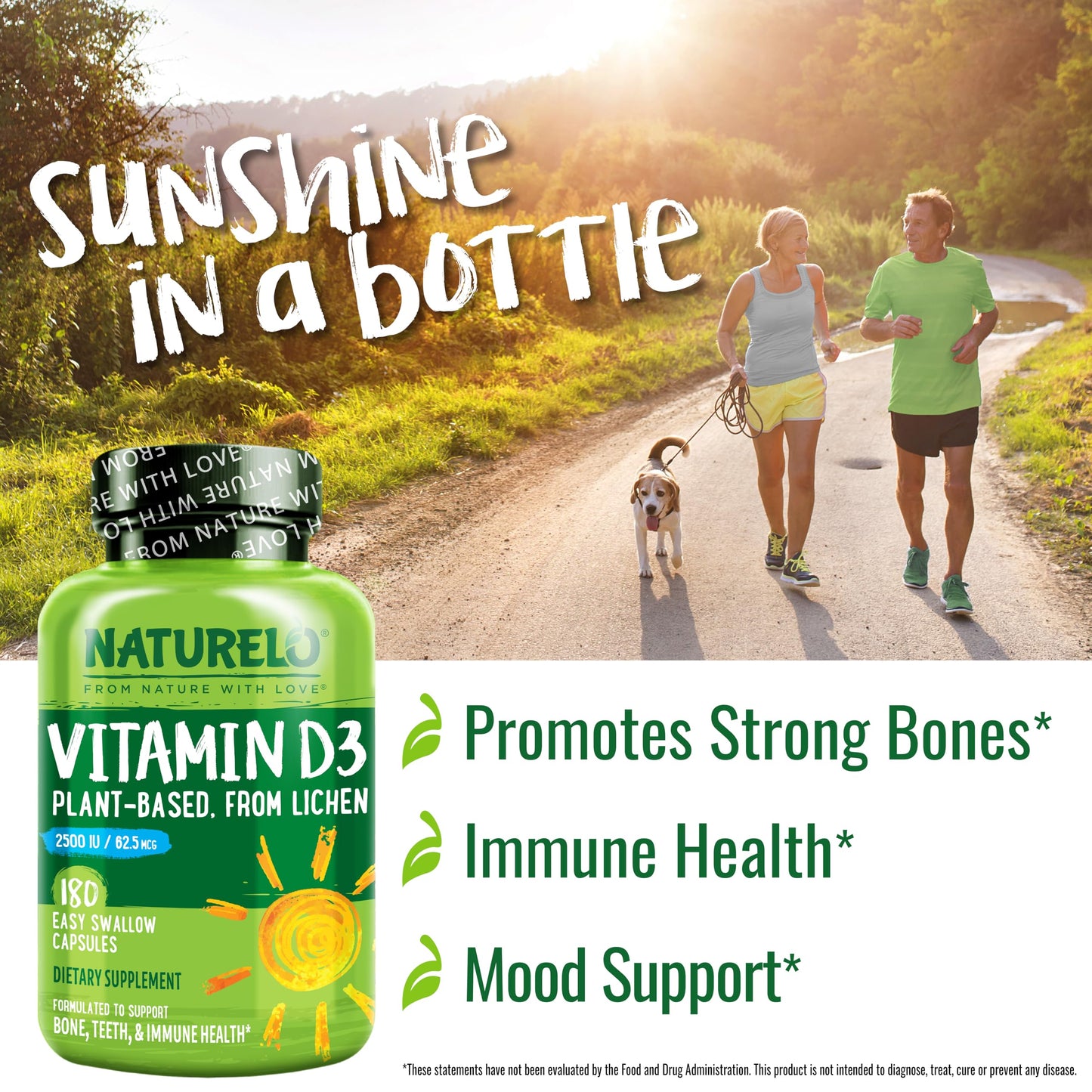 NATURELO Vitamin D3 2500 IU - Plant-Based from Lichen | Vegan & Gluten Free