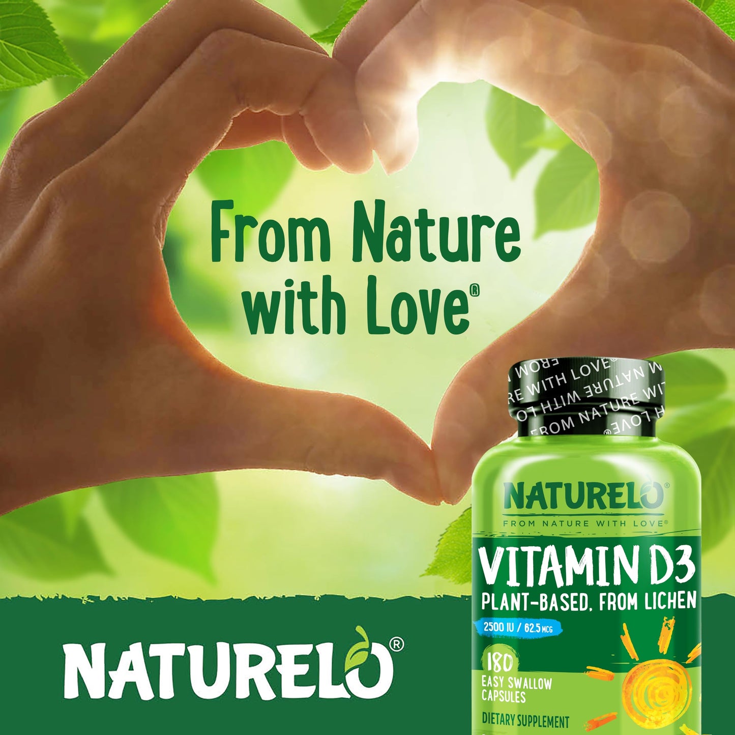 NATURELO Vitamin D3 2500 IU - Plant-Based from Lichen | Vegan & Gluten Free