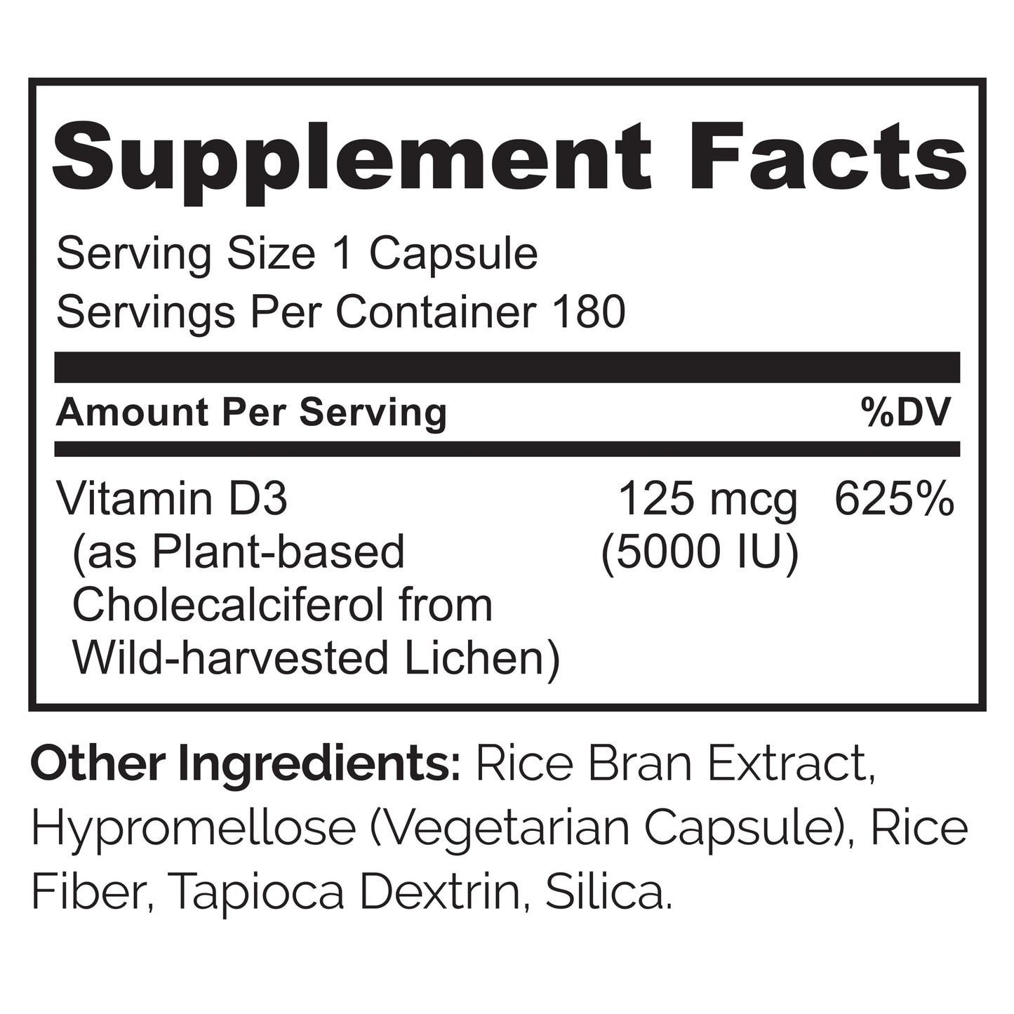 Naturelo Vitamin D3 5000 IU – Plant-Based from Lichen | Vegan D3, 180 Capsules