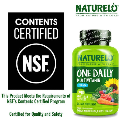 NATURELO Mens Multivitamins – One Daily Multivitamin for Men with Organic Whole Foods & High-Absorption Nutrients | Non-GMO, 240 Veggie Capsules