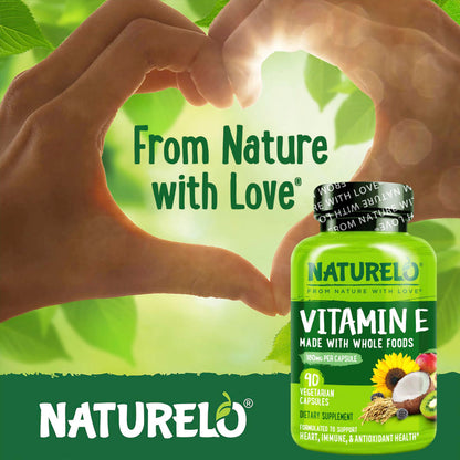 NATURELO Vitamin E 180 mg from Organic Whole Foods – Vegan, Non-GMO, Soy Free, 90 Capsules (Pack of 2)