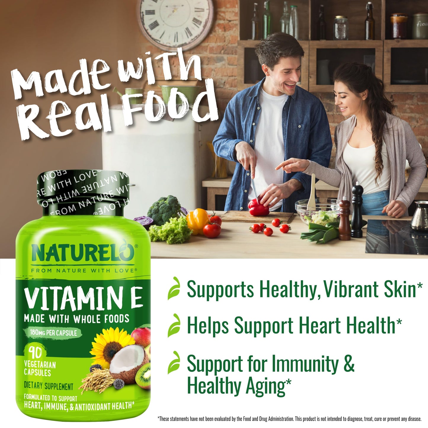 NATURELO Vitamin E 180 mg from Organic Whole Foods – Vegan, Non-GMO, Soy Free, 90 Capsules (Pack of 2)