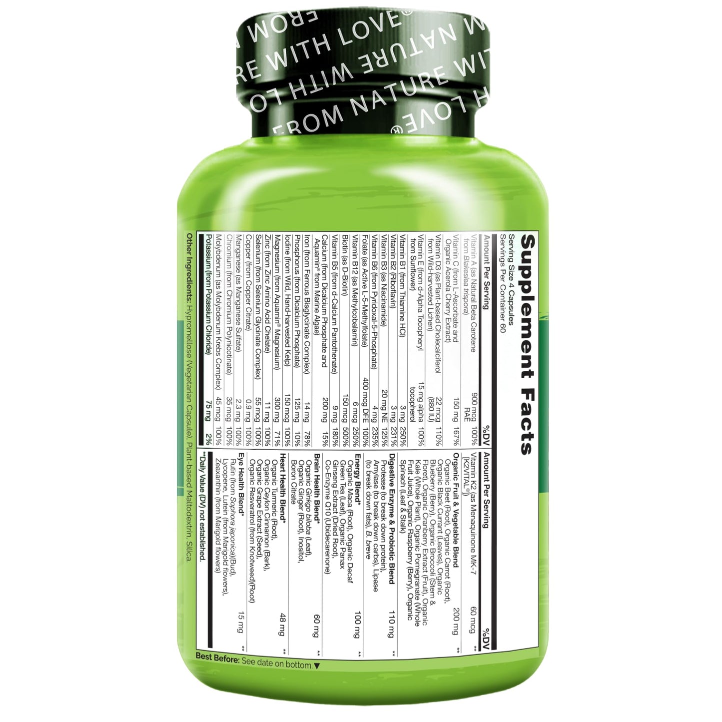 Naturelo Whole Food Multivitamin for Women – Vegan, Non-GMO, with Organic Extracts | 240 Vegan Capsules