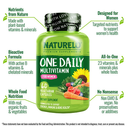 NATURELO One Daily Multivitamin for Women – 60 Ct, Energy Support, Non-GMO, Gluten Free