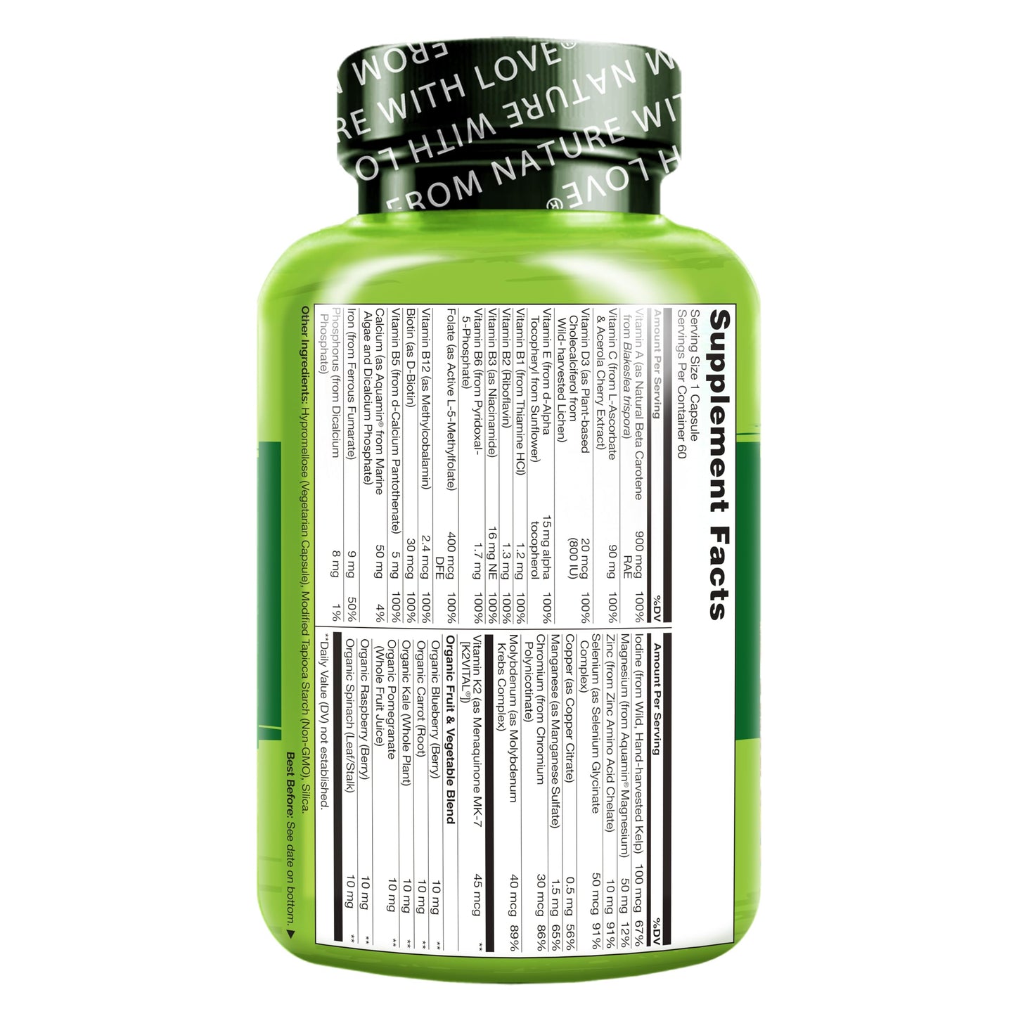 NATURELO One Daily Multivitamin for Women – 60 Ct, Energy Support, Non-GMO, Gluten Free
