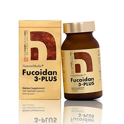NatureMedic Fucoidan 3-Plus Brown Seaweed Immunity Supplement – 3 Types of High Purity Fucoidan | 160 Veg Capsules | Made in Japan
