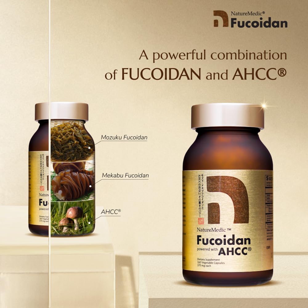 NatureMedic Fucoidan with AHCC® – Brown Seaweed Immunity Supplement, 160 Veg Capsules, Made in Japan