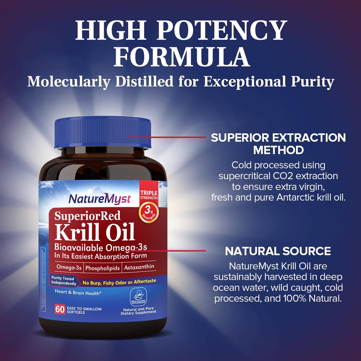 NatureMyst Krill Oil 1000mg – Omega-3s, DHA & EPA, Astaxanthin