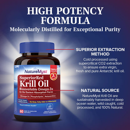 NatureMyst Krill Oil 1000mg – Omega-3s, DHA & EPA, Astaxanthin
