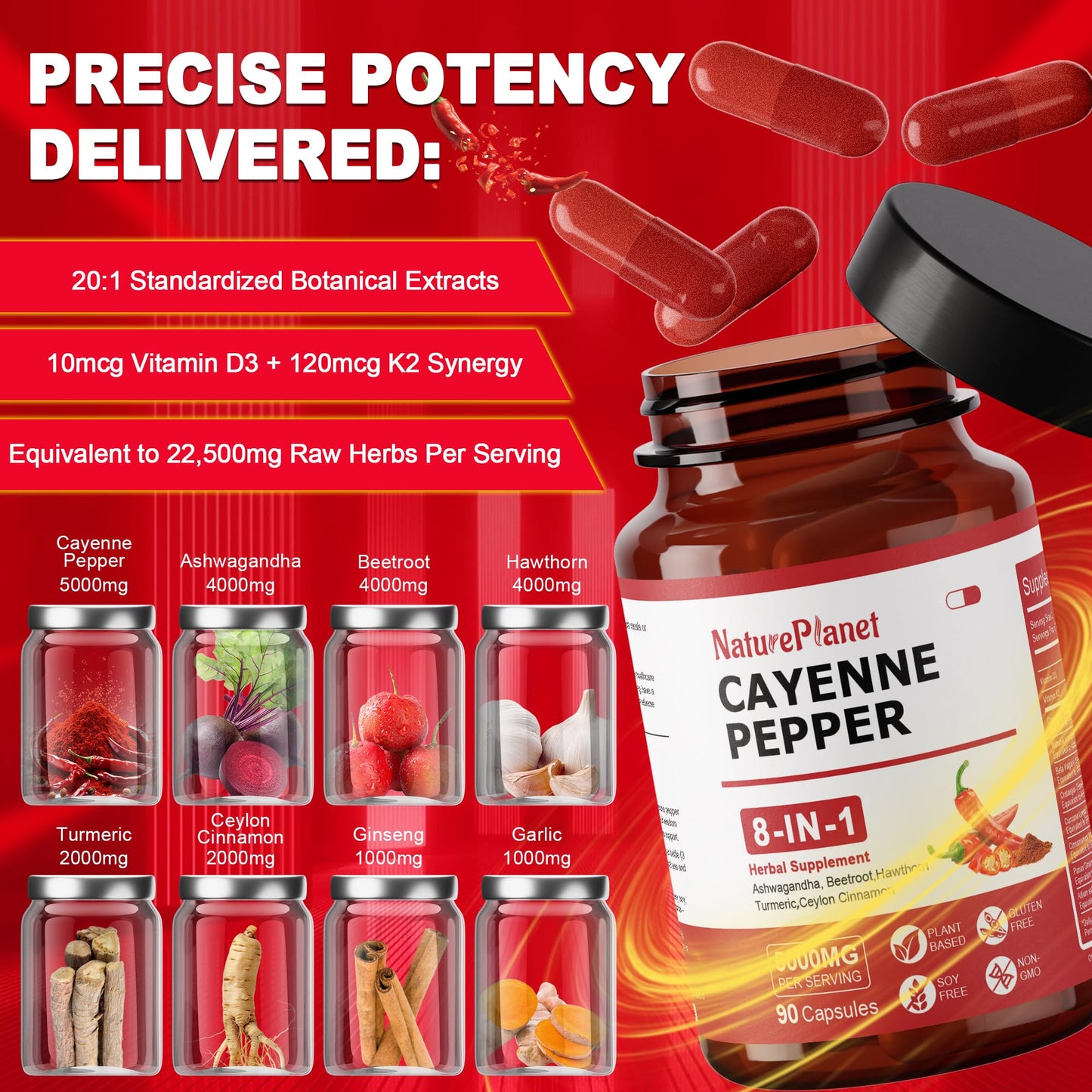 NaturePlanet Cayenne Pepper Capsules Organic (90 Caps) – Immune & Circulation Support, Made in USA