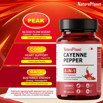 NaturePlanet Cayenne Pepper Capsules Organic (90 Caps) – Immune & Circulation Support, Made in USA