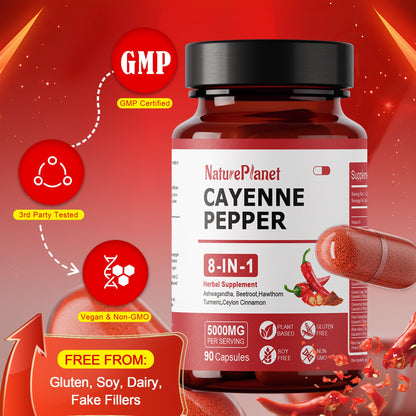 NaturePlanet Cayenne Pepper Capsules Organic (90 Caps) – Immune & Circulation Support, Made in USA
