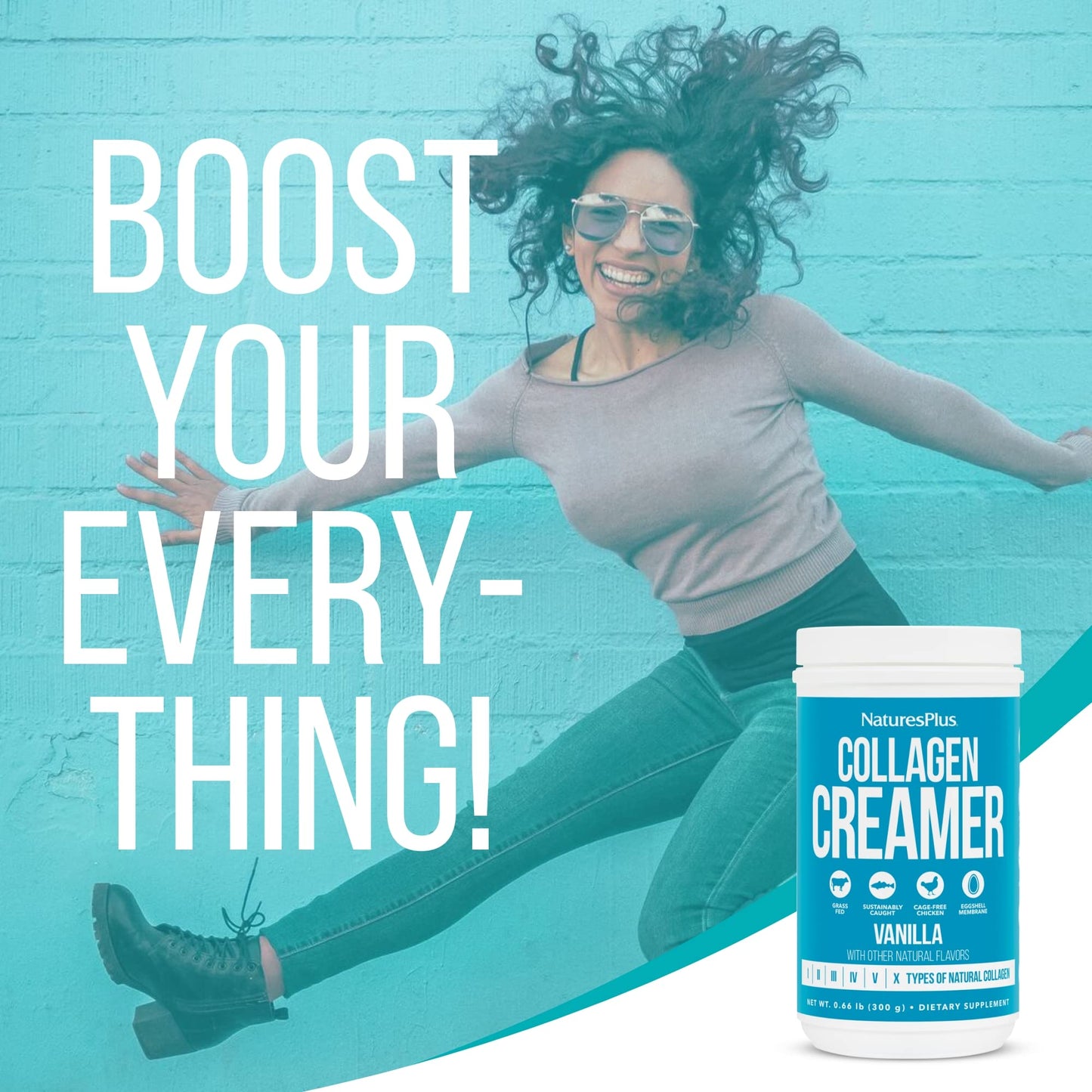 NaturesPlus Collagen Creamer Vanilla - 0.66 lb Powder | Hair, Skin, Nails & Joint Health, Immune Support | Non-GMO, Gluten Free | 12 Servings