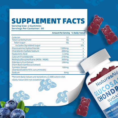 Natures Aid Glucosamine Chondroitin Gummies with MSM & Elderberry – Extra Strength – Joint Support & Immune Health (2 Pack)