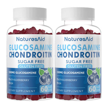 Natures Aid Glucosamine Chondroitin Gummies with MSM & Elderberry – Extra Strength – Joint Support & Immune Health (2 Pack)