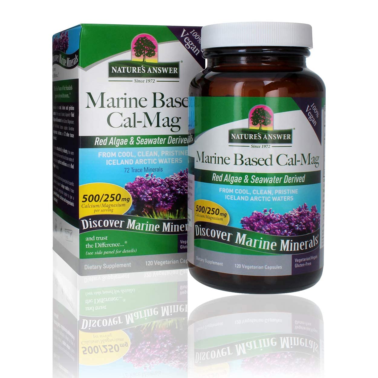 Nature's Answer Calcium Magnesium Capsules 120 Count - Marine Calcium & Magnesium for Sleep & Bone Health (Vegan, Gluten-Free)